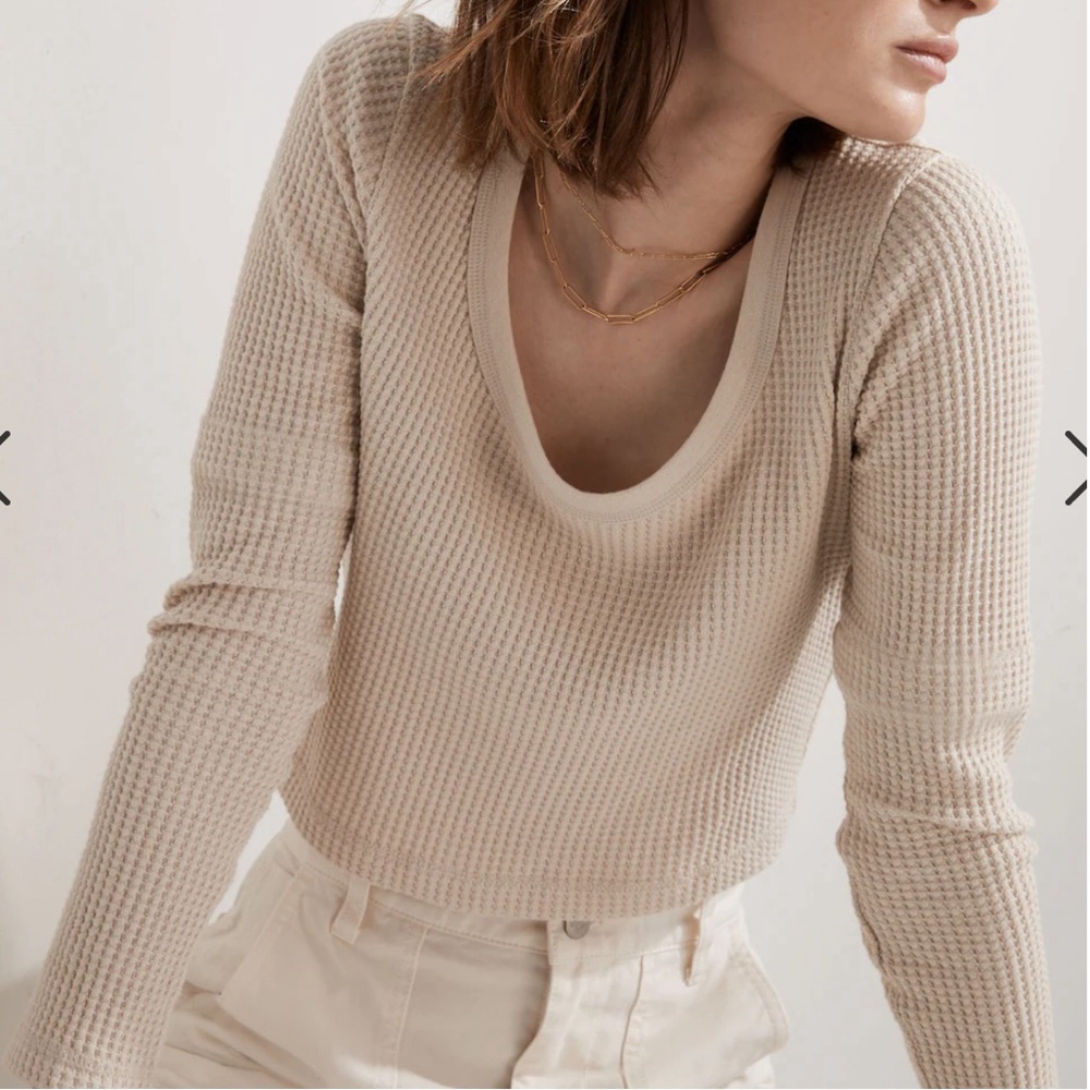 Madewell Cream Waffle-Knit Long Sleeve Tee